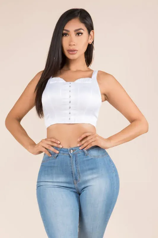 Crop Top para dama color blanco satén 2134