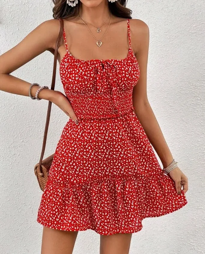 Vestido para dama color rojo estampado floral