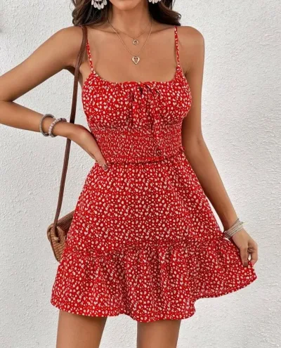Vestido para dama color rojo estampado floral