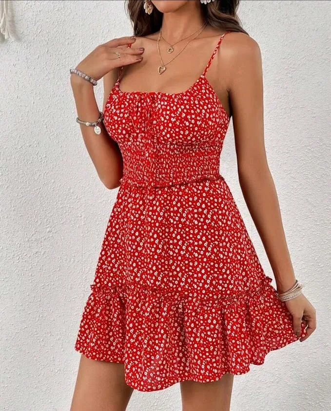 Vestido para dama color rojo estampado floral