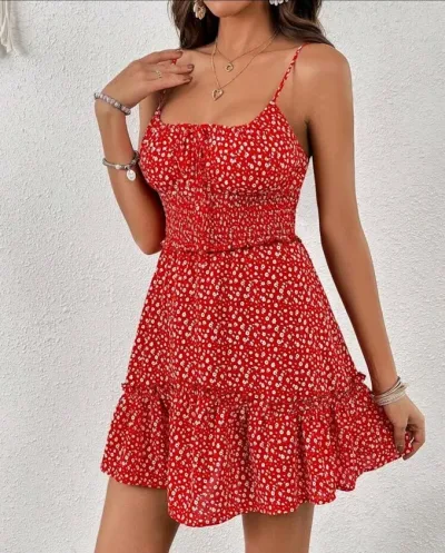 Vestido para dama color rojo estampado floral