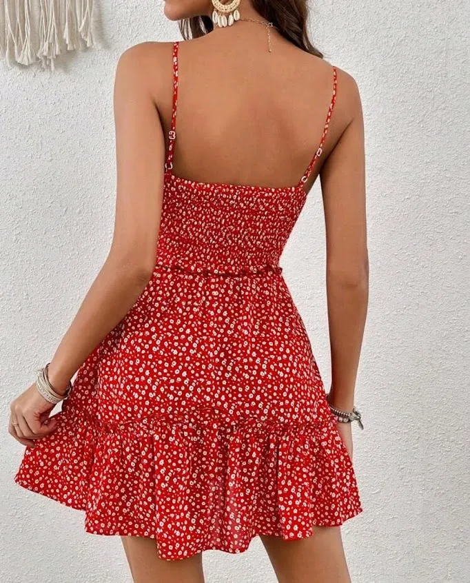 Vestido para dama color rojo estampado floral