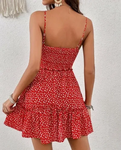 Vestido para dama color rojo estampado floral