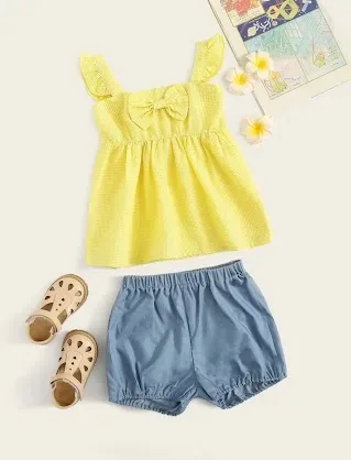 Conjunto para niña color azul y amarillo