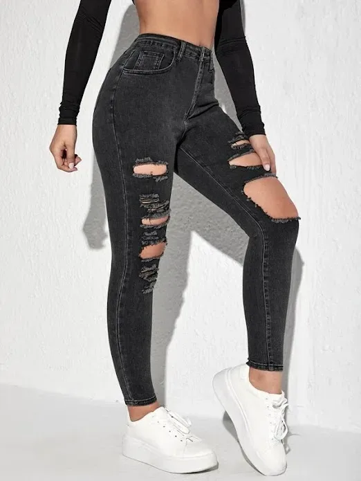 Jeans para dama color gris oscuro
