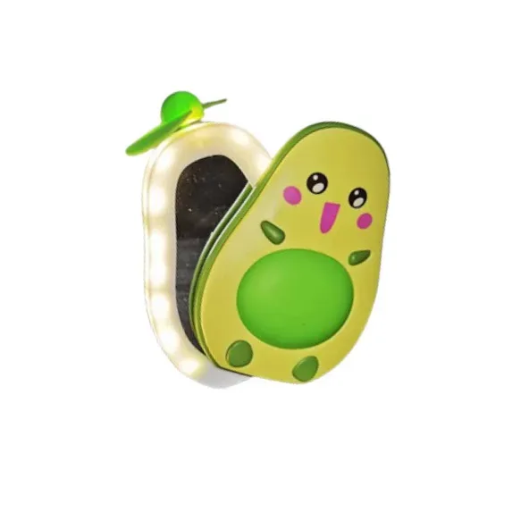Espejo cosmético con ventilador en forma de aguacate semilla verde.