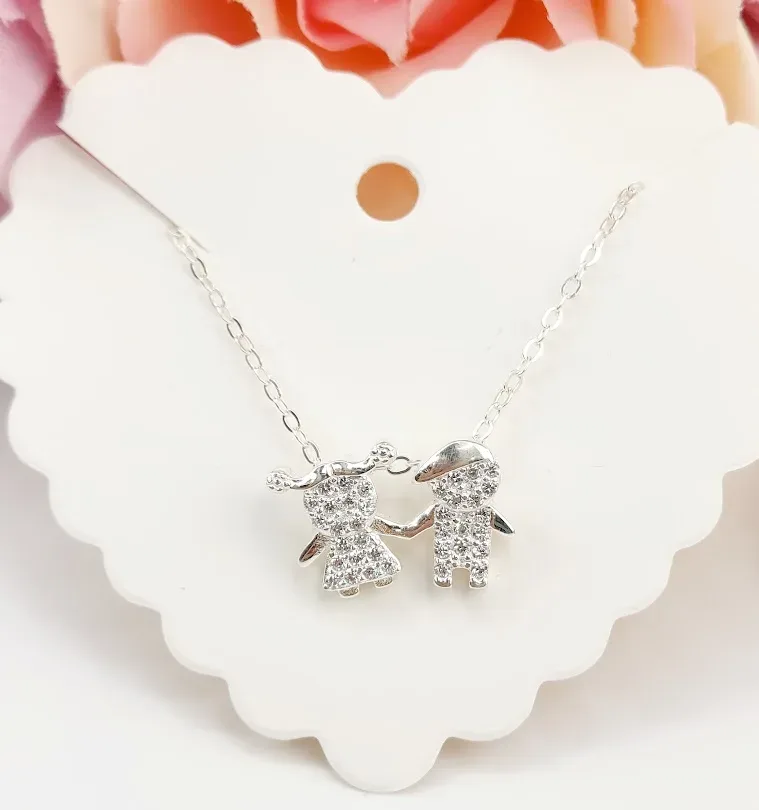 Collar para dama plata 925 diseño niño y niña