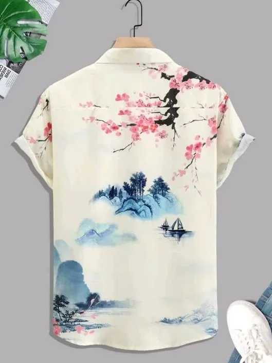 Camisa para caballero con estampado de paisaje.