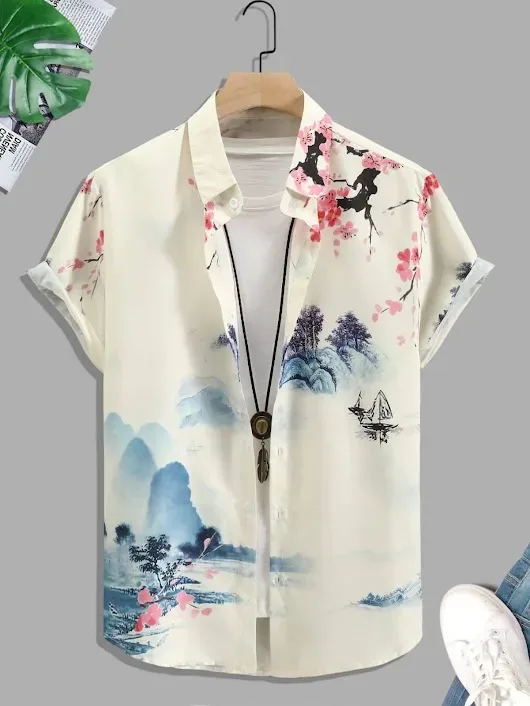 Camisa para caballero con estampado de paisaje.