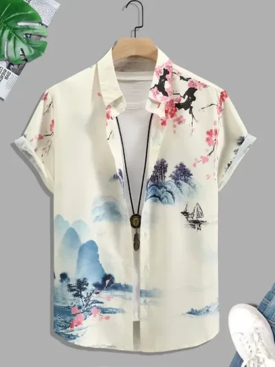Camisa para caballero con estampado de paisaje.