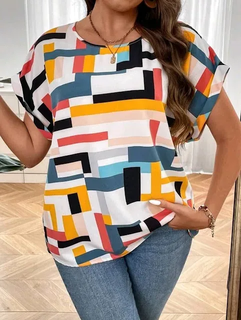 Blusa para dama multicolor con estampado abstracto