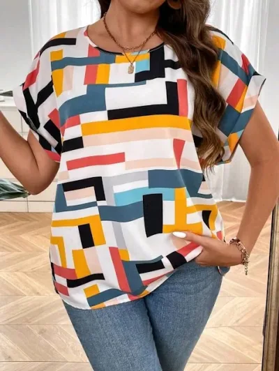 Blusa para dama multicolor con estampado abstracto