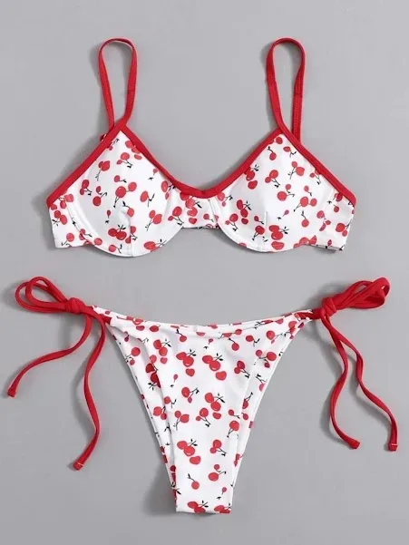 Vestido de baño para dama color blanco con diseño de cerezas