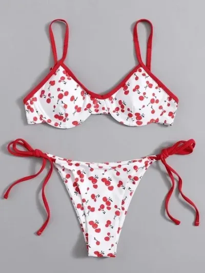 Vestido de baño para dama color blanco con diseño de cerezas