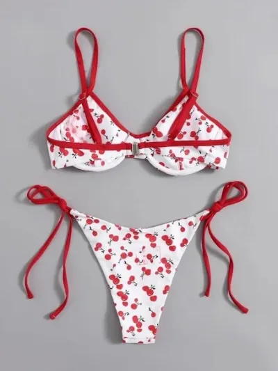 Vestido de baño para dama color blanco con diseño de cerezas
