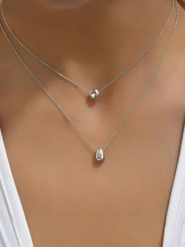 Cadena acero inoxidable con diseño de gota #COLOR PLATEADO
