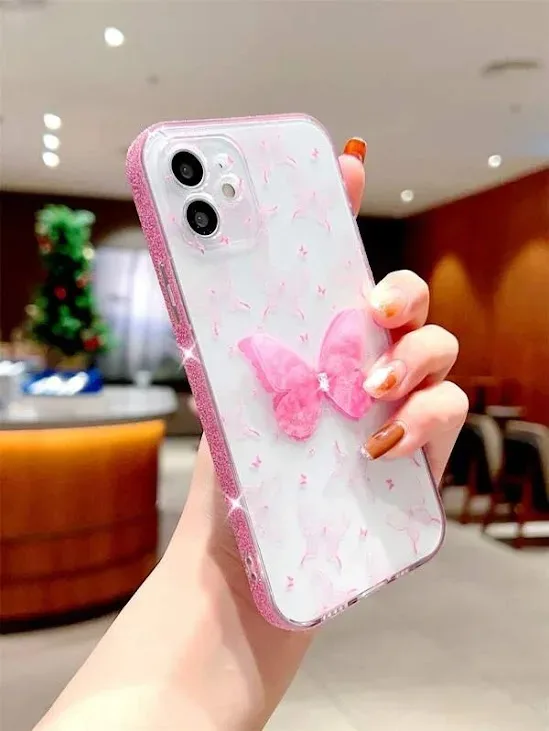 Funda para movil transparente color rosado con diseño de mariposa