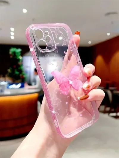 Funda para movil transparente color rosado con diseño de mariposa
