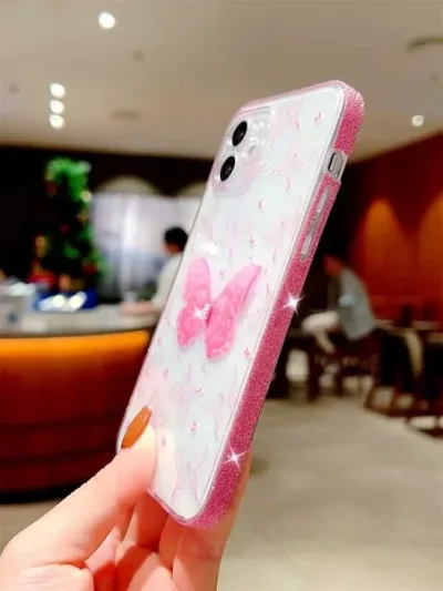 Funda para movil transparente color rosado con diseño de mariposa