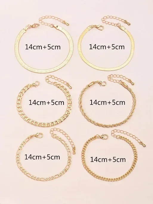 6 piezas pulsera para dama de cadena simple
