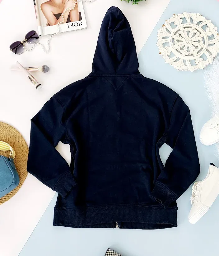 Abrigo Tommy Hilfiger para dama color azul con ziper y gorro
