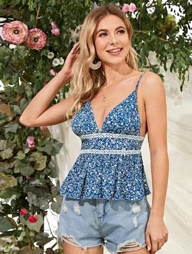 Blusa para dama color turquesa con estampado floral