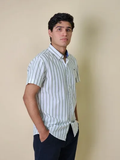Camisa Hummer para caballero H252003-80 RAYAS VERDES
