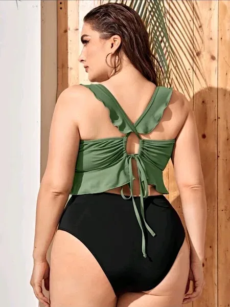 Vestido de baño para dama color verde musgo y negro