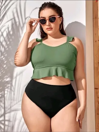 Vestido de baño para dama color verde musgo y negro