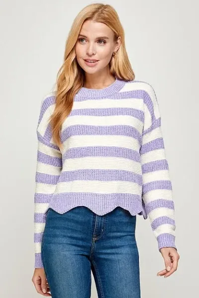 Abrigo para dama de rayas color lila y beige