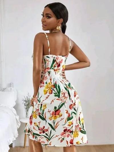Vestido para dama color blanco con diseño tropical