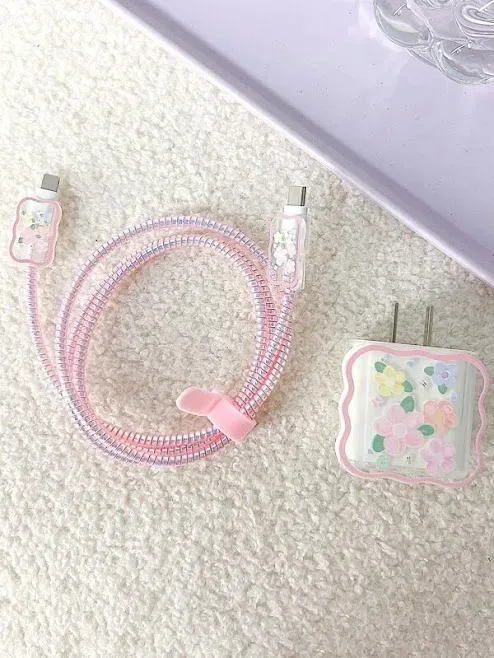 Funda protectora para cargador rosa diseño flores