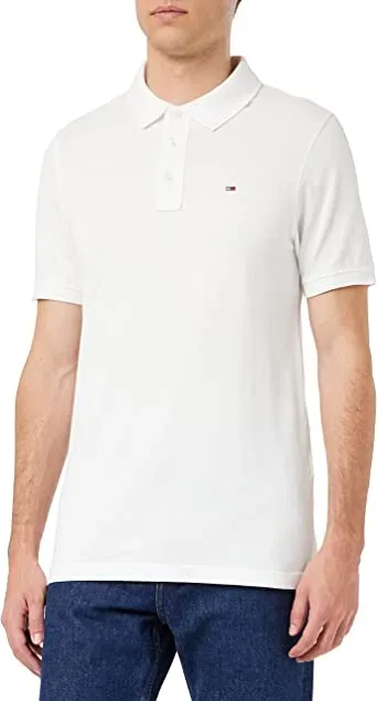 Camiseta Tommy Hilfiger Slim Fit para caballero color blanco, De tres botones, Slim Fit