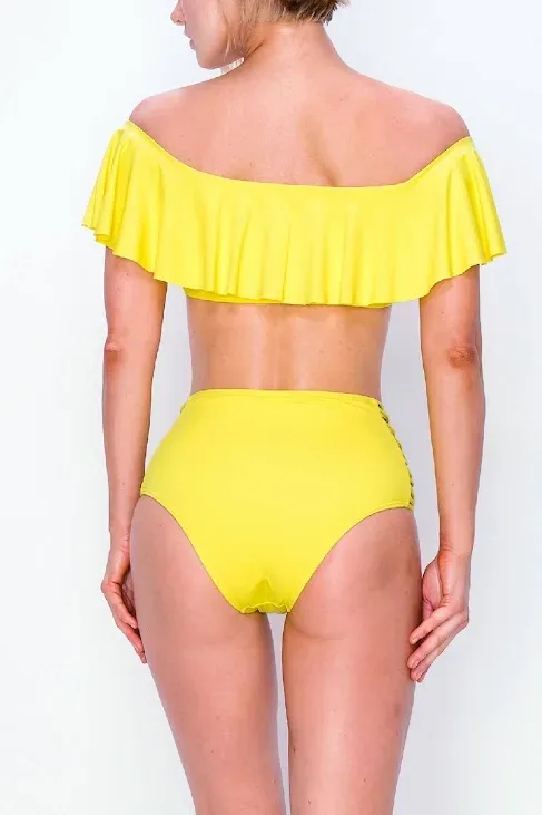 Vestido de baño para dama color amarillo de dos piezas