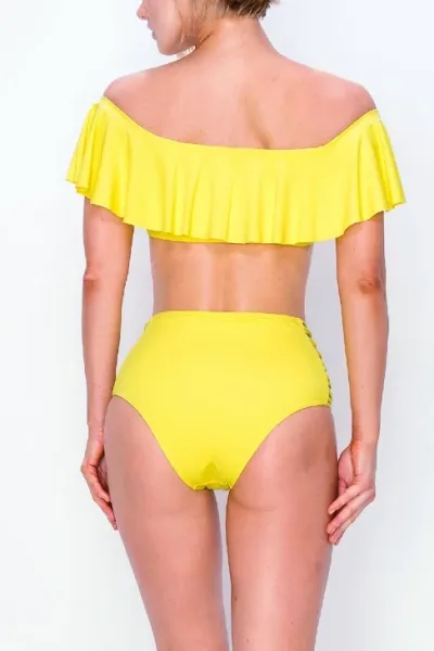 Vestido de baño para dama color amarillo de dos piezas