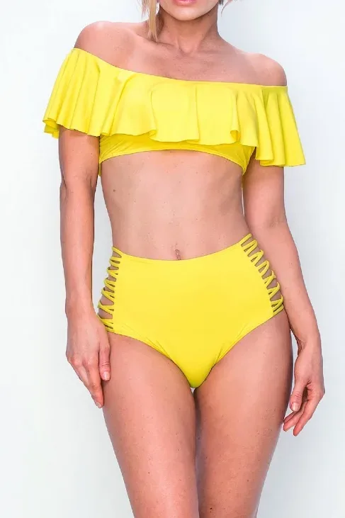 Vestido de baño para dama color amarillo de dos piezas
