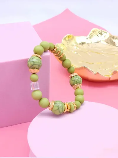 Pulsera para Dama con perlas verdes