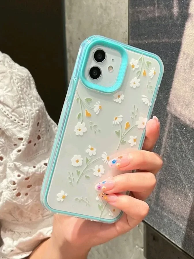 Funda para celular transparente con borde verde menta