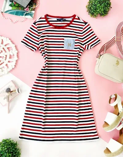 VestidoTommy Hilfiger para dama diseño a rayas multicolor