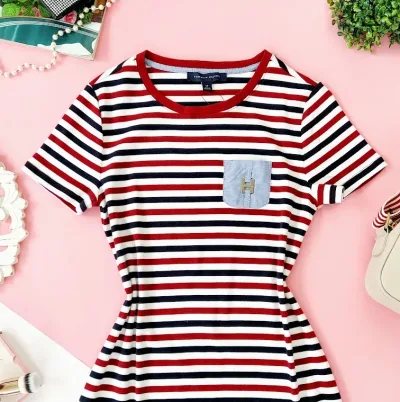 VestidoTommy Hilfiger para dama diseño a rayas multicolor