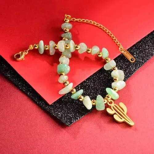 Pulsera de piedras naturales para dama color verde, celeste y dorado