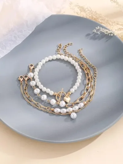 Set de 4 pulseras para dama de fantasia