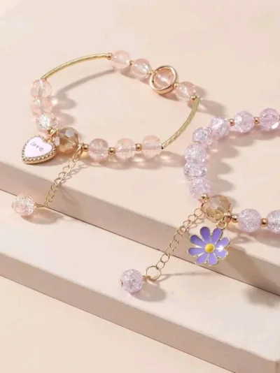 Pulseras con diseño de flor y corazón