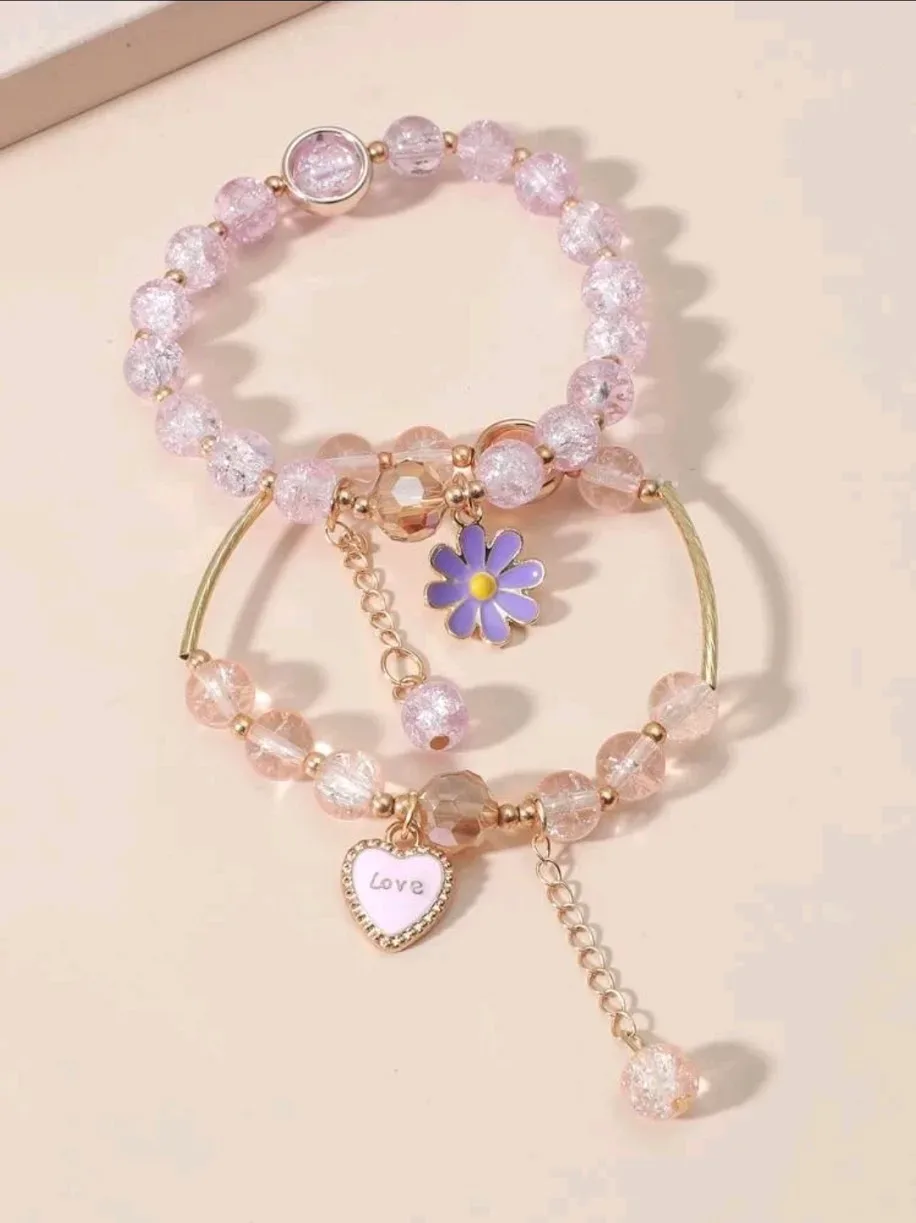 Pulseras con diseño de flor y corazón