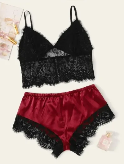 Pijama para dama color negro, con short rojo