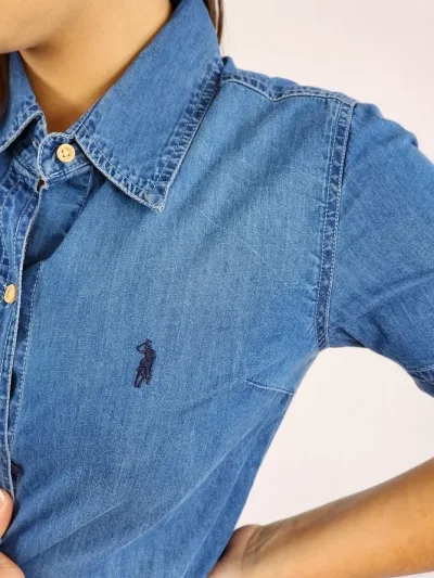 Camisa Cambrige Polo para muchacha color azul