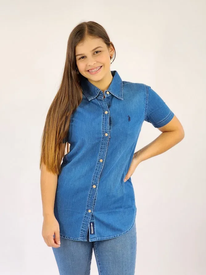 Camisa Cambrige Polo para muchacha color azul