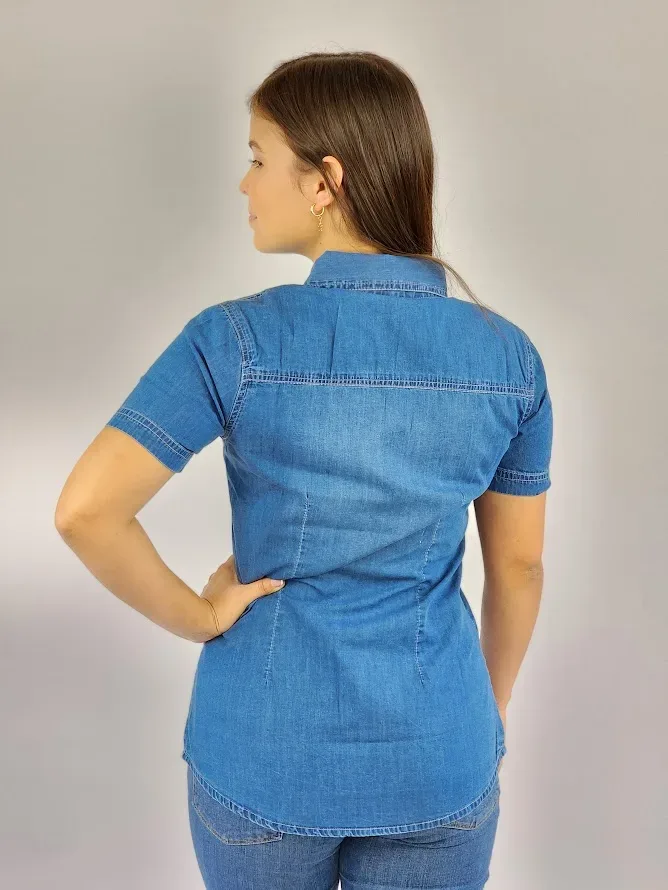 Camisa Cambrige Polo para muchacha color azul