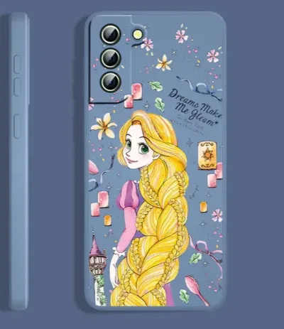 Funda para celular color celeste grisáceo diseño de rapunzel