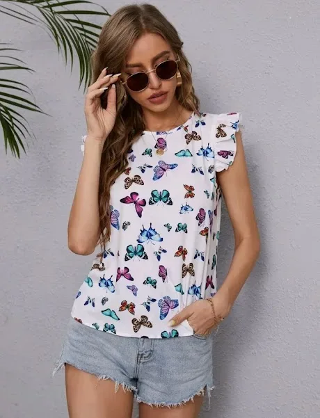Blusa para dama color blanco estampado de mariposa